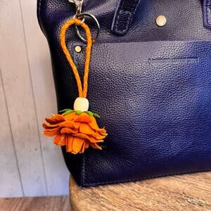 Leather Orange Flower Purse Charm Genuine Leather Rose Bag Charm NEW FAST SHIP